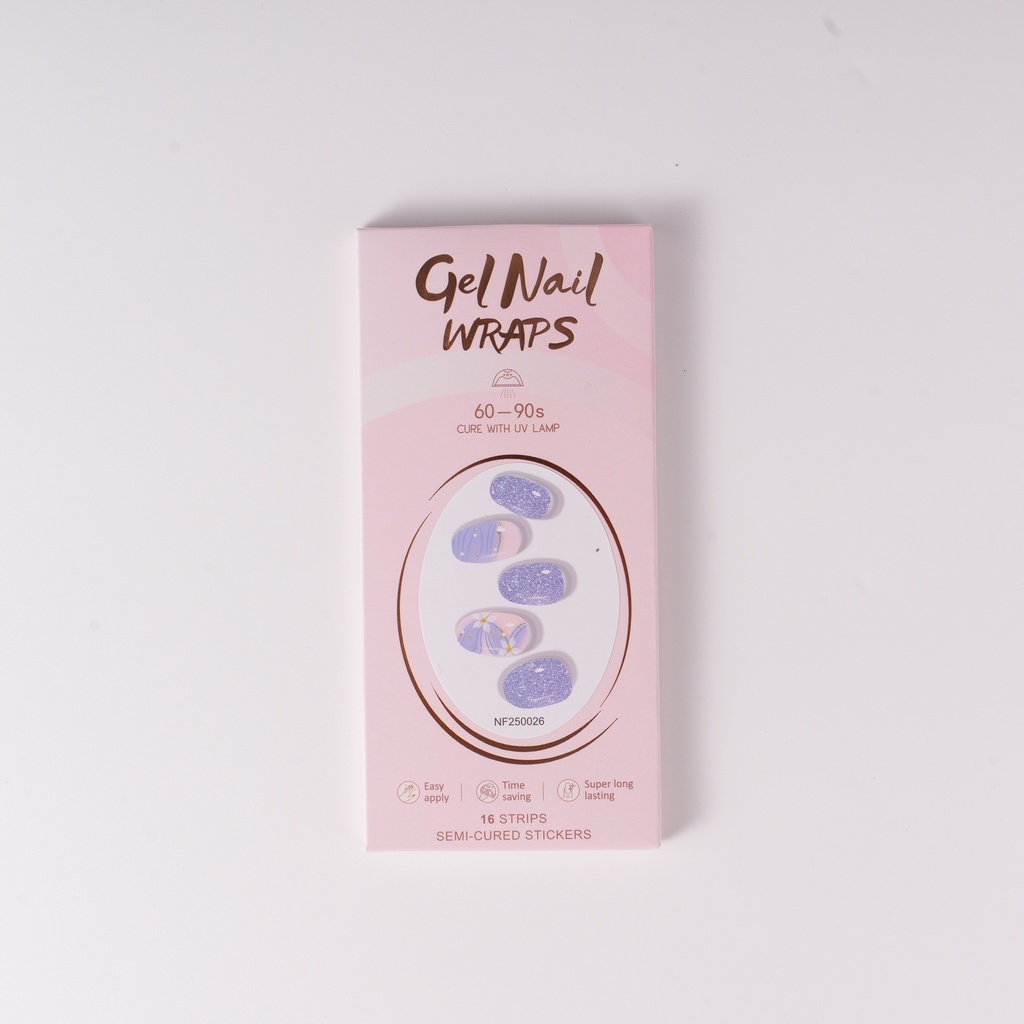 Blue-Pattern Glitter Floral Gel Nail Stickers (UV Lamp Required)