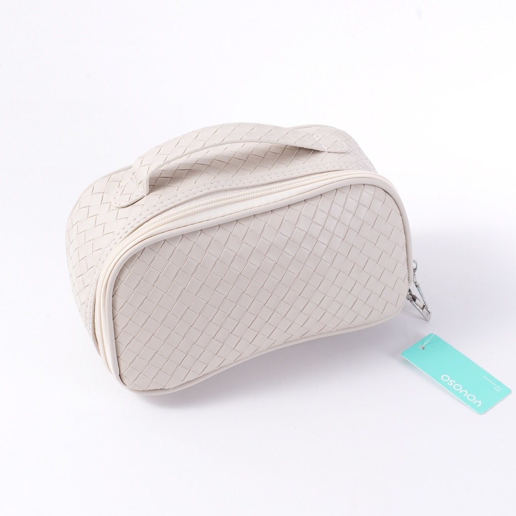 Woven Surface Square Multi-Functional Cosmetic Bag - White