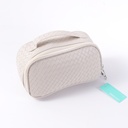 Woven Surface Square Multi-Functional Cosmetic Bag - White