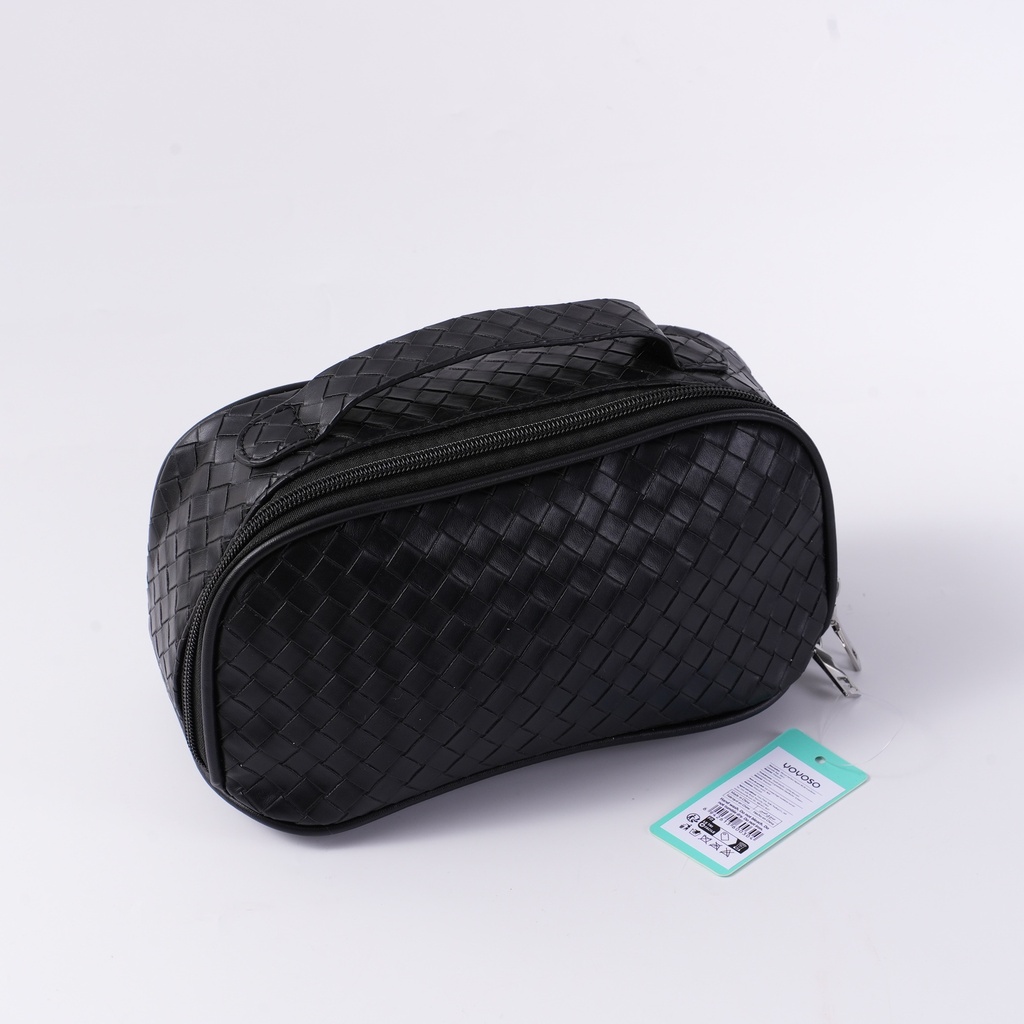 Woven Surface Square Multi-Functional Cosmetic Bag - Black