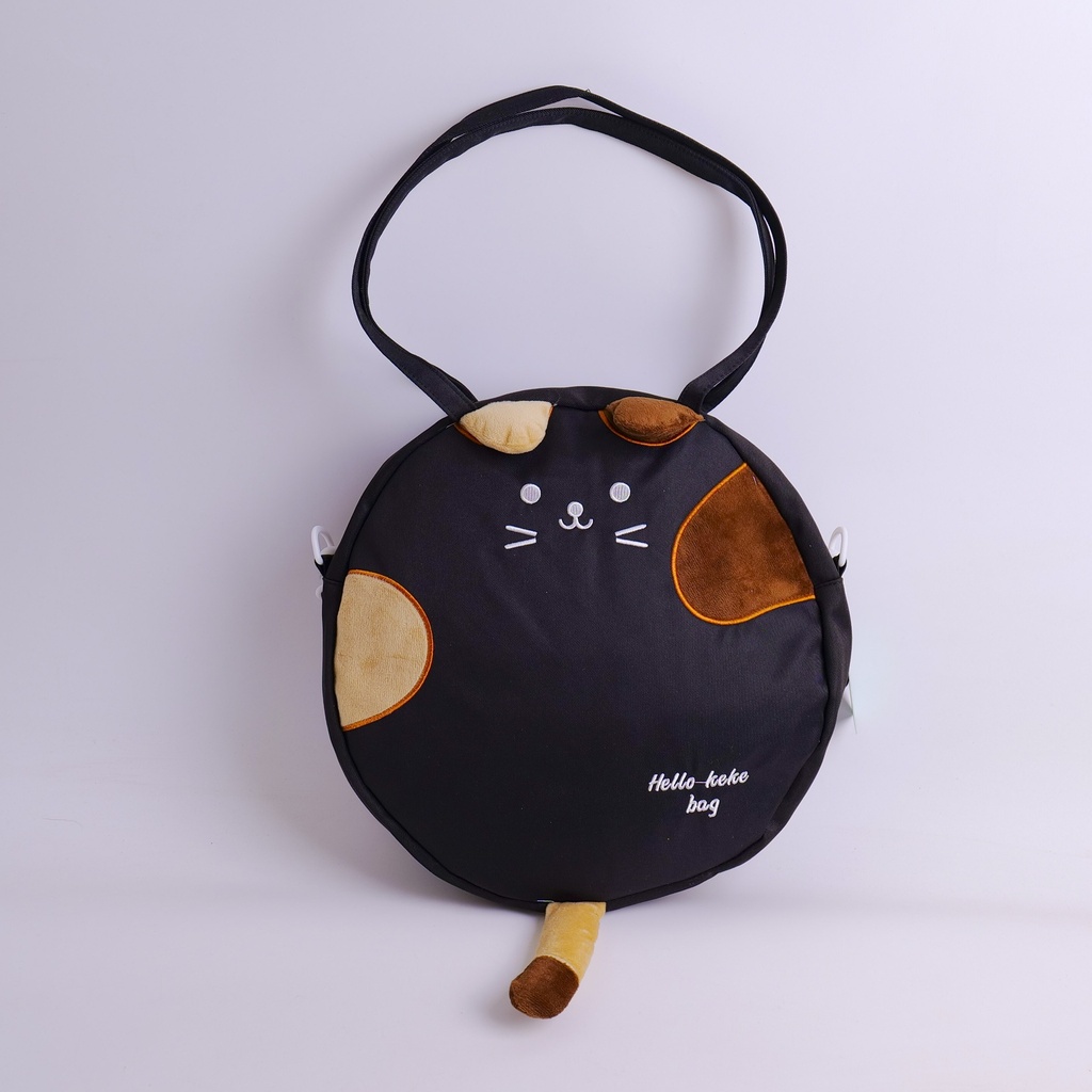 Cat Round Shoulder Bag - Black