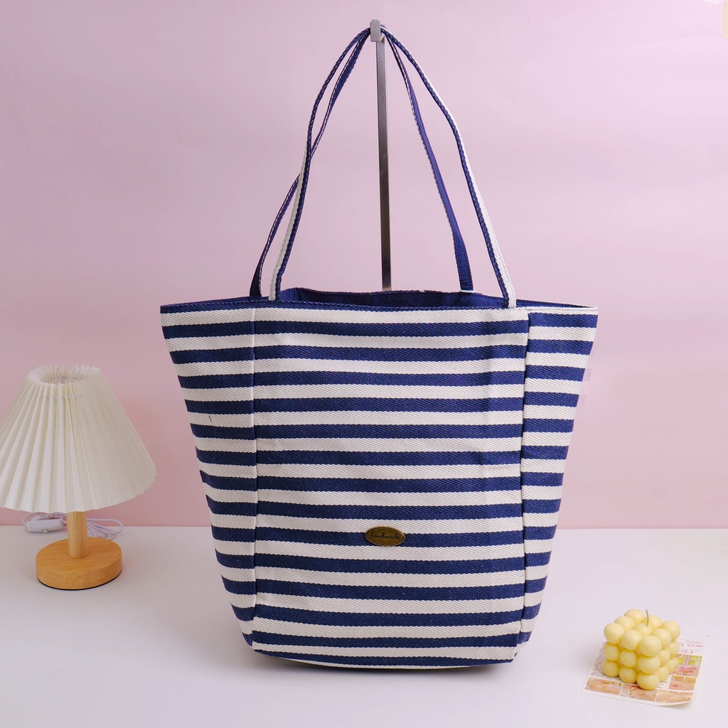 Reversible Striped Shoulder Bag - Dark Blue