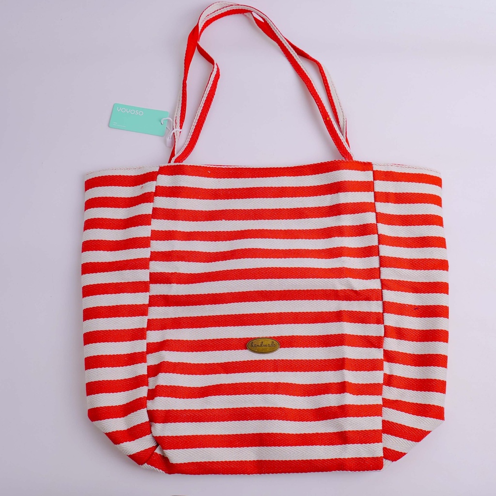Reversible Striped Shoulder Bag - Red
