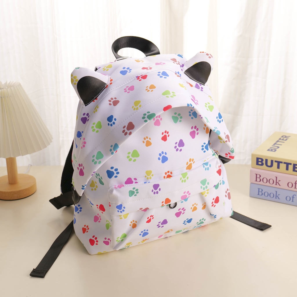 Cat Ear Graffiti Backpack - White
