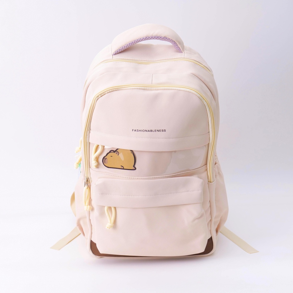 Backpack with Luggage Strap - Beige