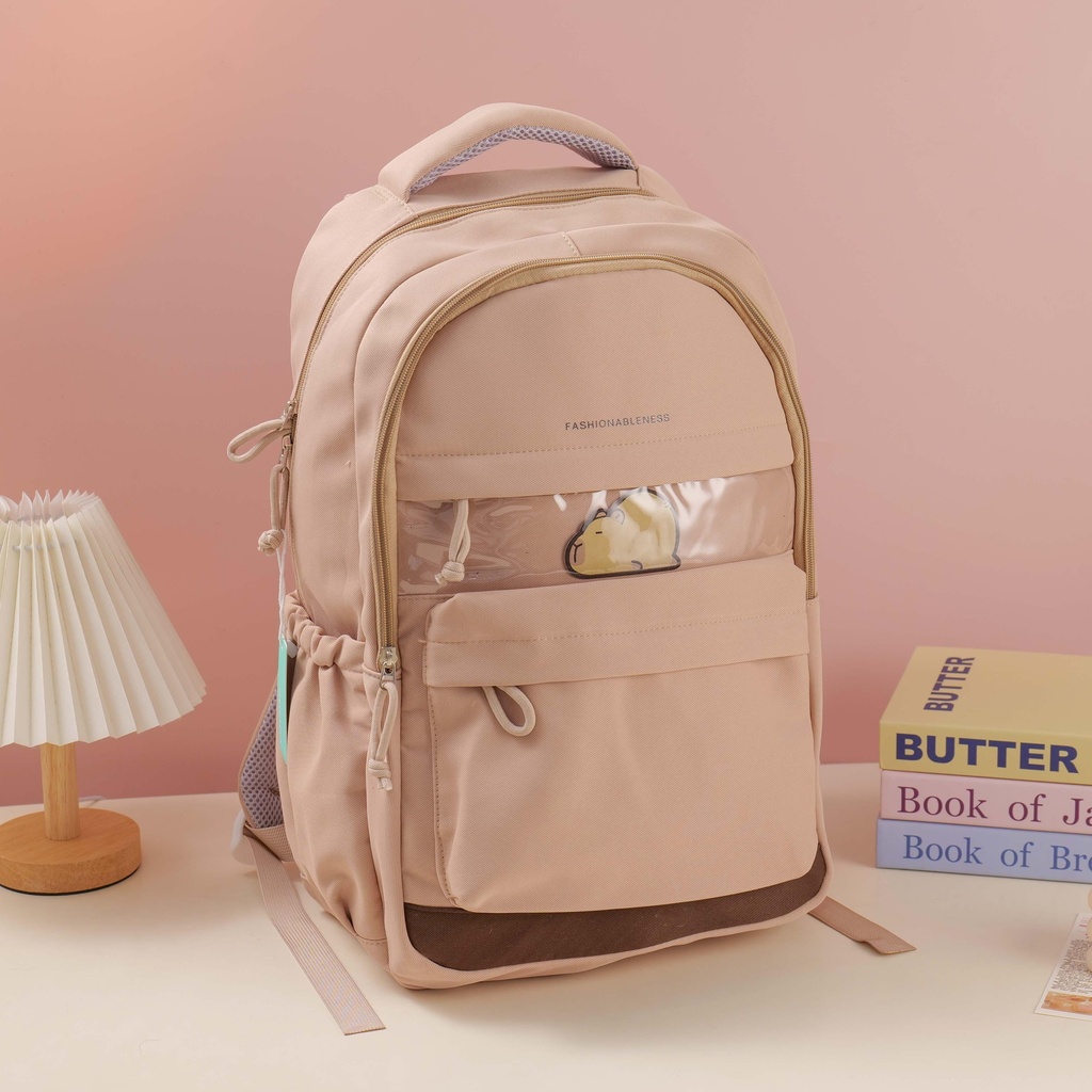 Backpack with Luggage Strap - Brown