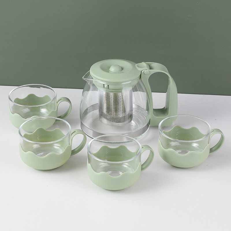 Light luxury glass teapot set-green