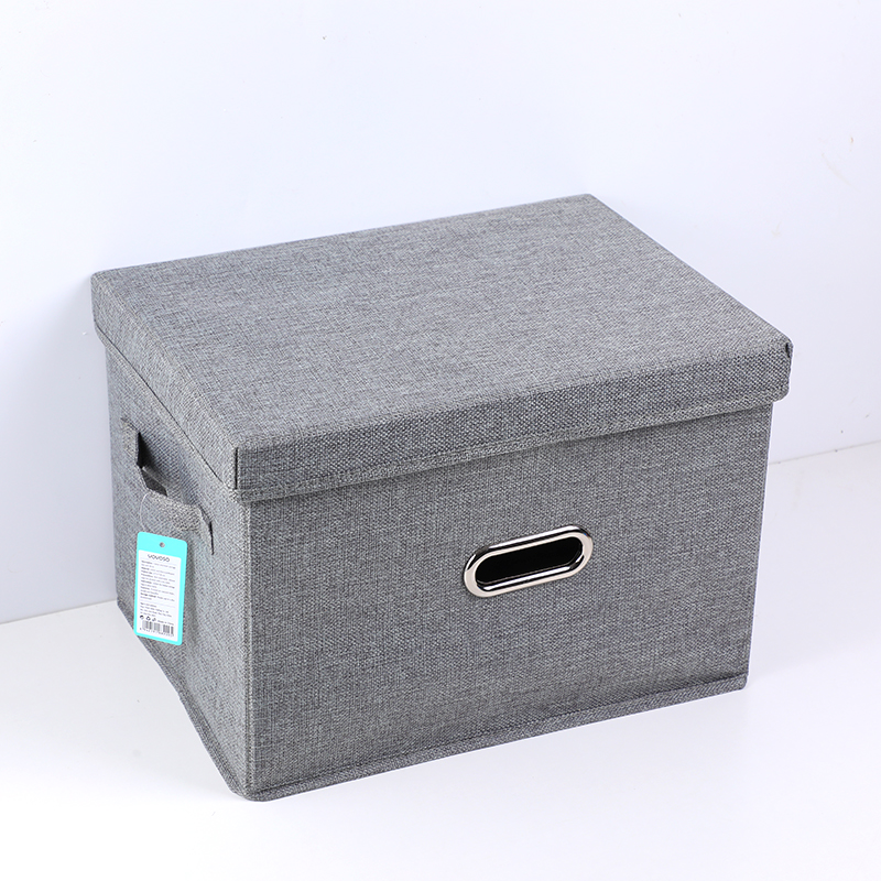Cotton and linen storage box with lid-M