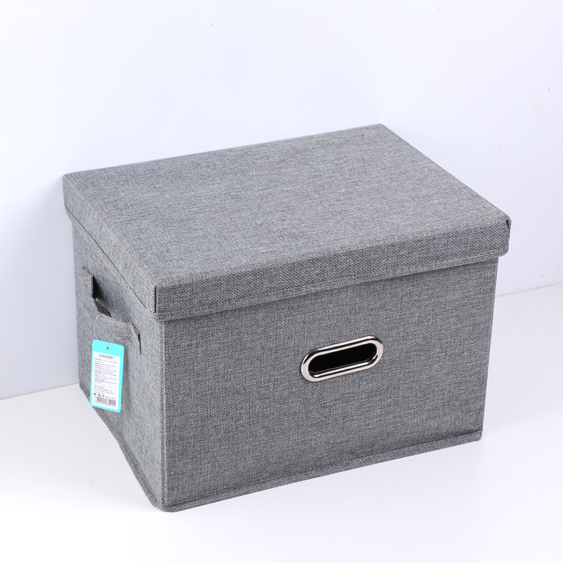 Cotton and linen storage box with lid-L