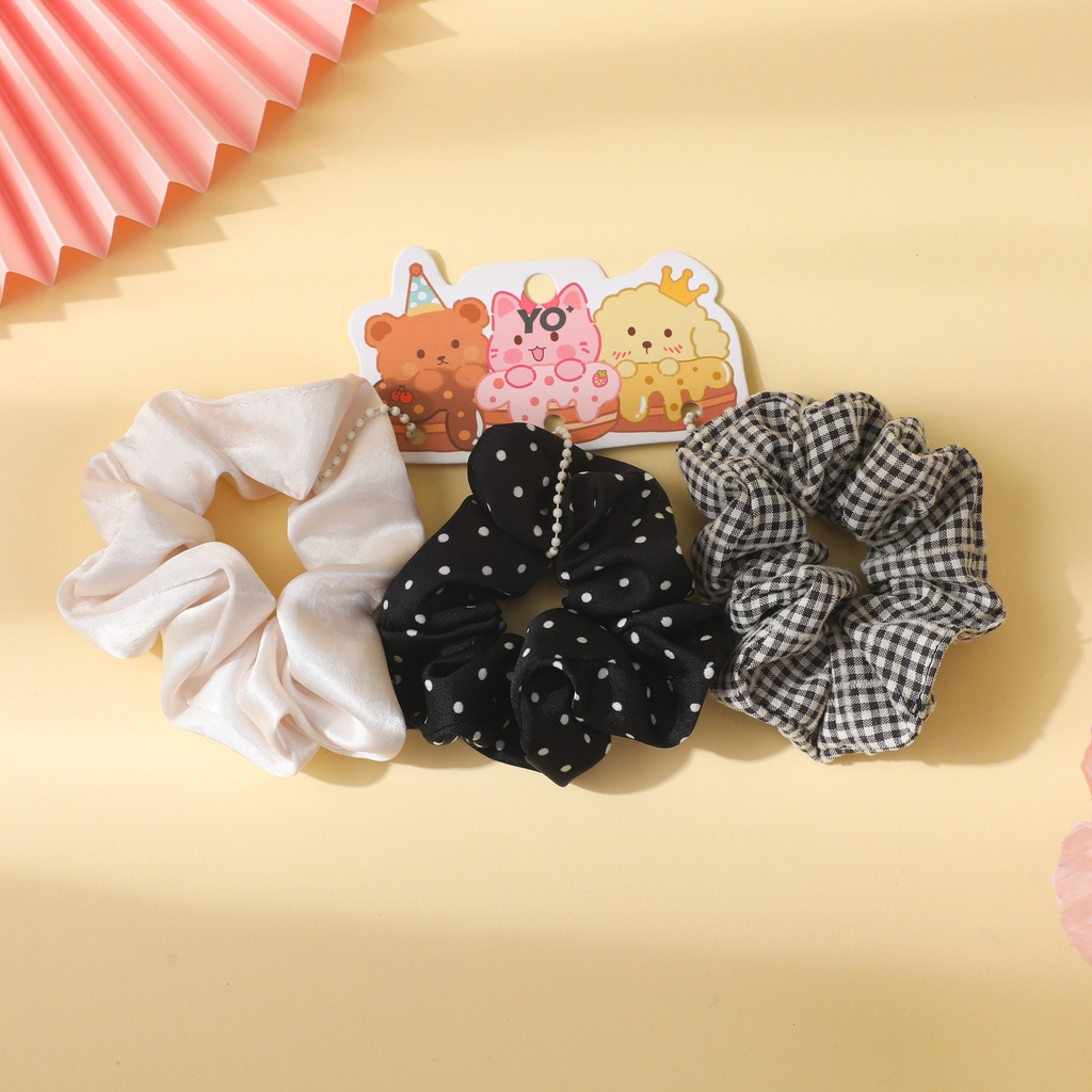 Houndstooth Fashion Hair Tie Set - 3pcs