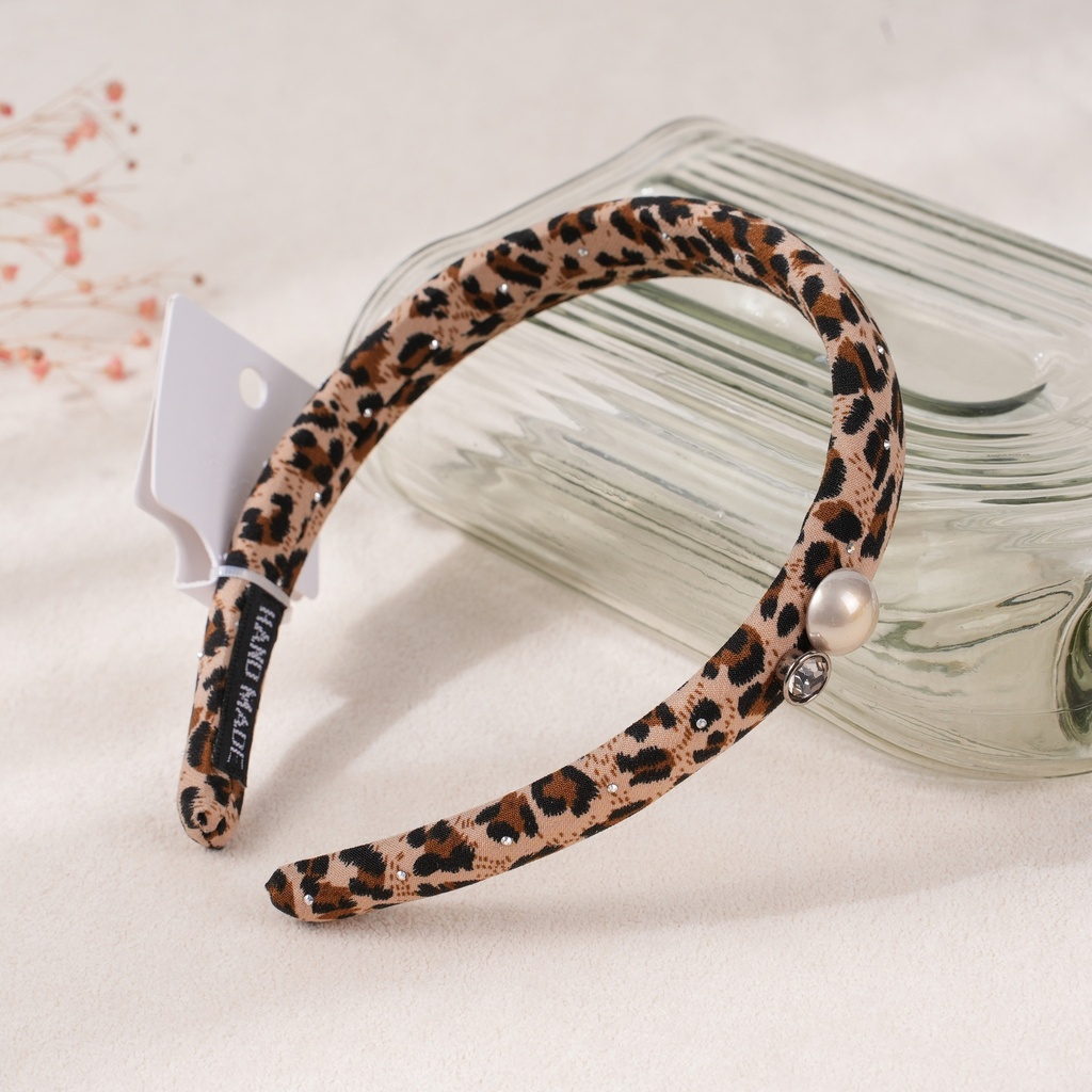 Leopard Print Series Pearl Fabric Headband