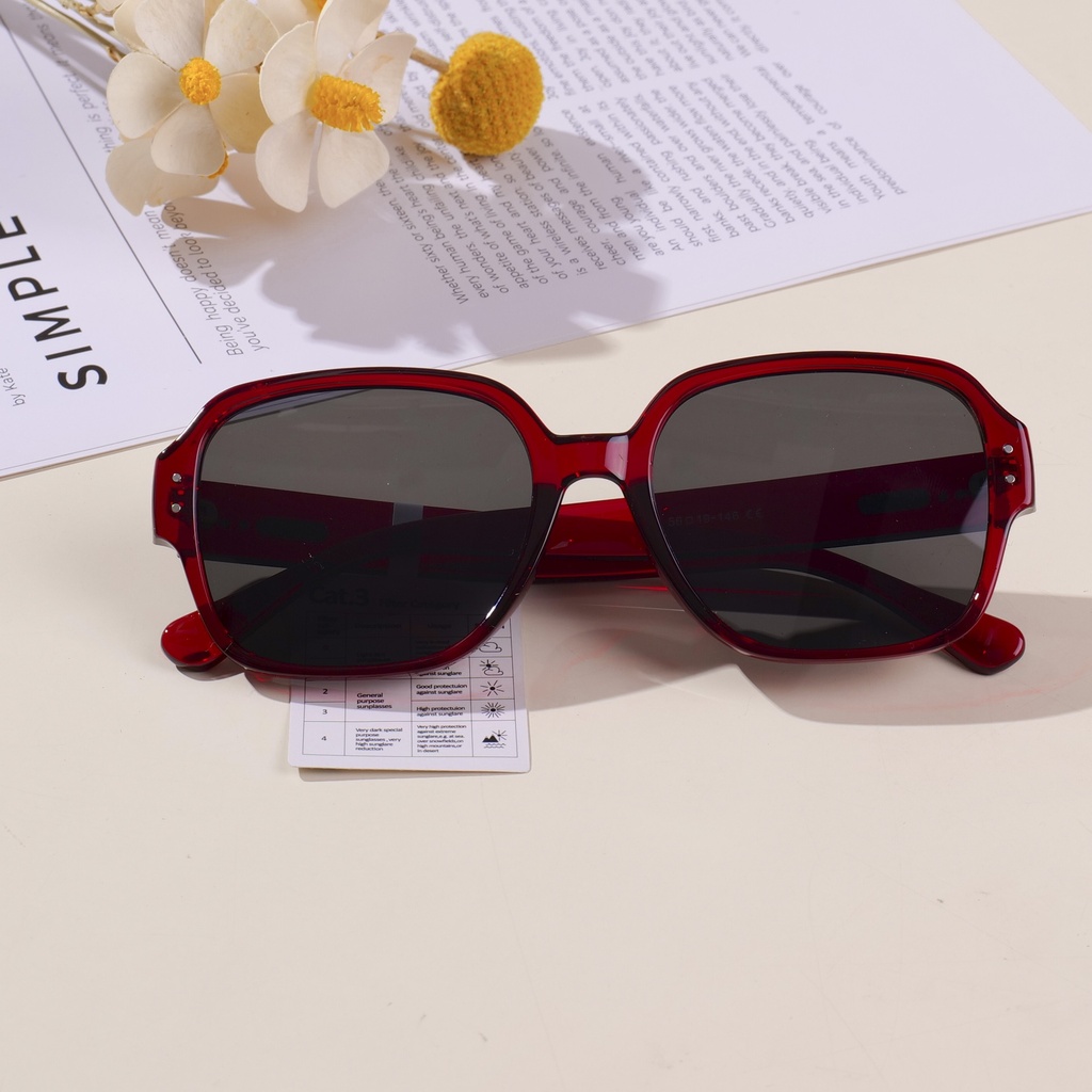 Minimalist Large-Frame Women's Sunglasses - Red
