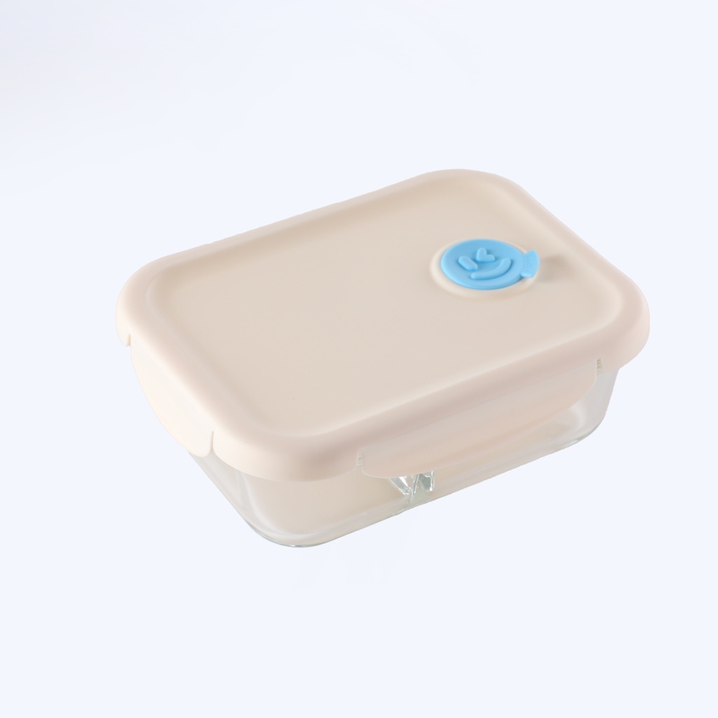 Large Rectangular 3-Compartment Glass Food Storage Bowl 1020ml - White