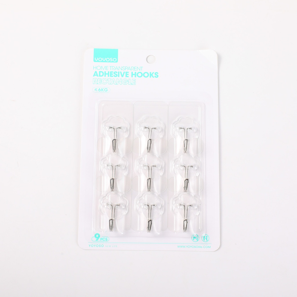 Home Transparent Adhesive Hooks 9pcs - Rectangle