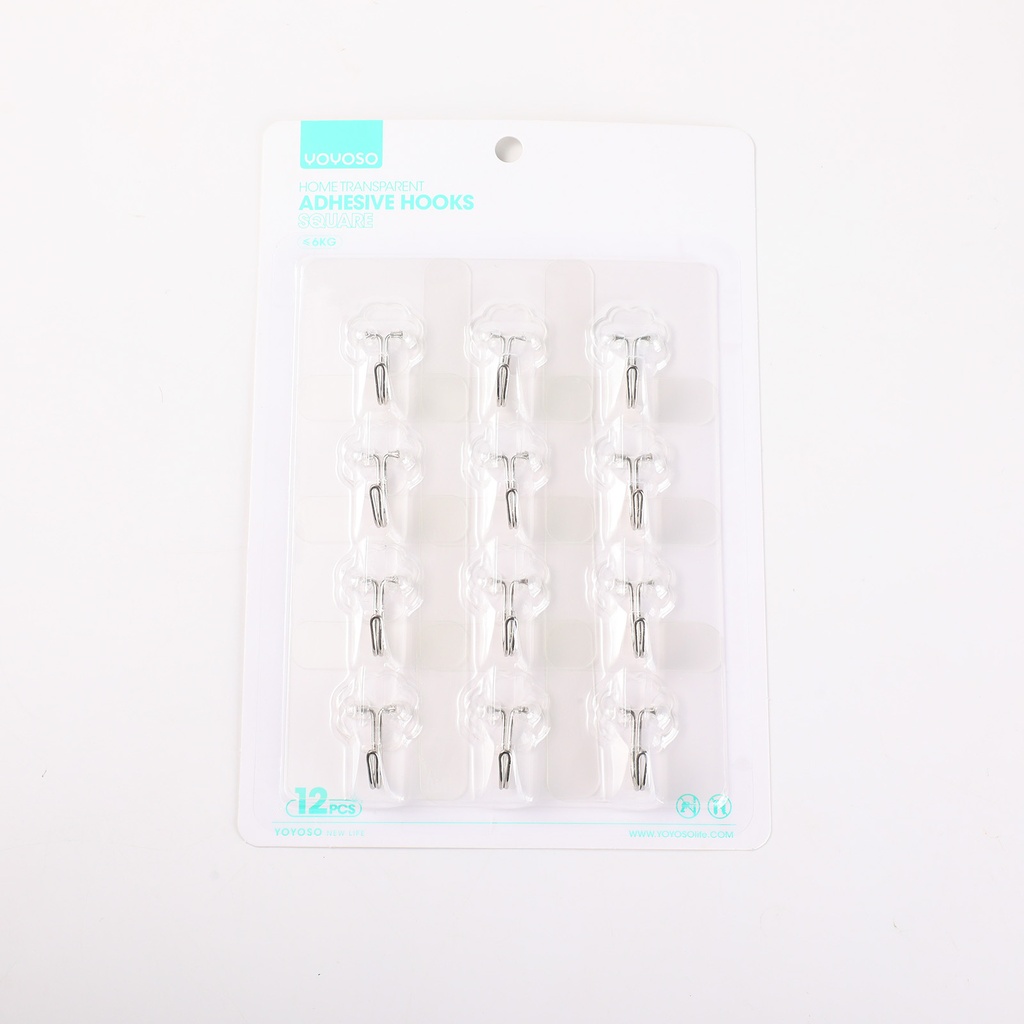 Home Transparent Adhesive Hooks 12pcs - Square