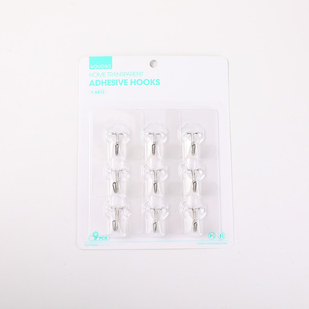 Home Transparent Adhesive Hooks 9pcs - Square