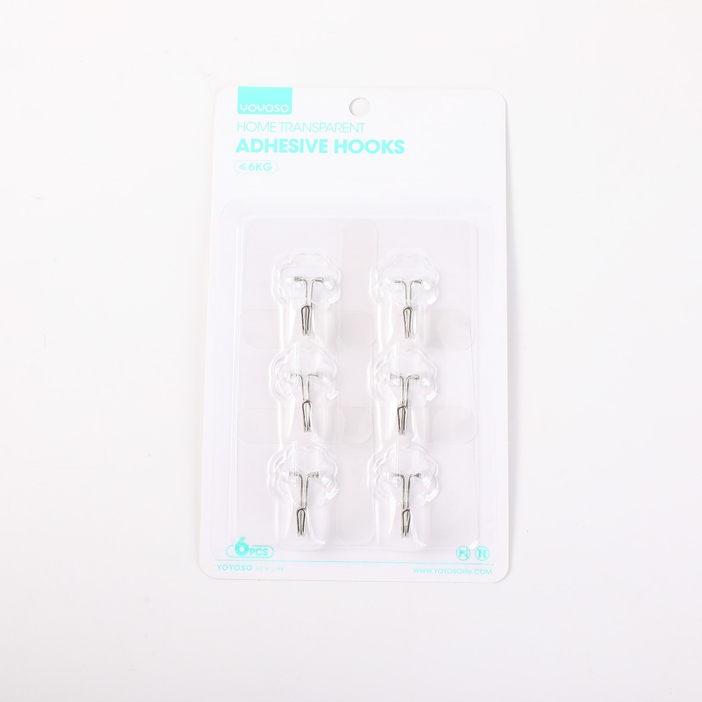 Home Transparent Adhesive Hooks 6pcs - Square