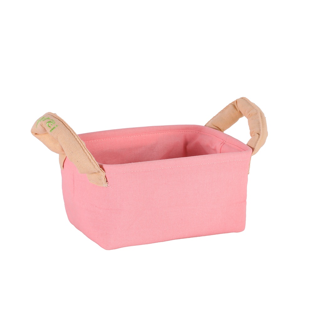 Embroidered Composite Square Box with Chunky Handle - Pink