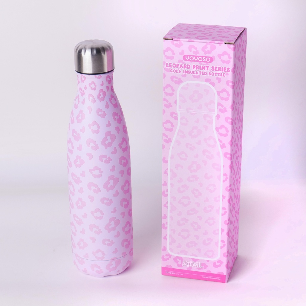 HS-BWB6001Leopard Print Series Cola Insulated Bottle 500ml - Pink