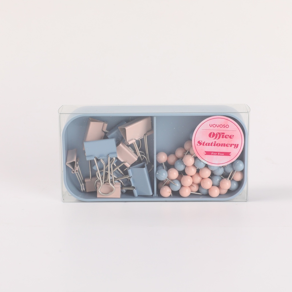 Desktop Stationery - Mixed Set of Clips and Pins - Blue and Pink