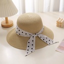 Polka Dot Bow Straw Hat - Khaki