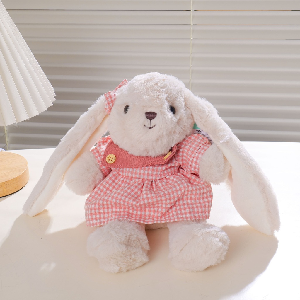 (HY-MR8006) Pink Dressed Rabbit Plush Toy - 25cm (Plastic Eyes)