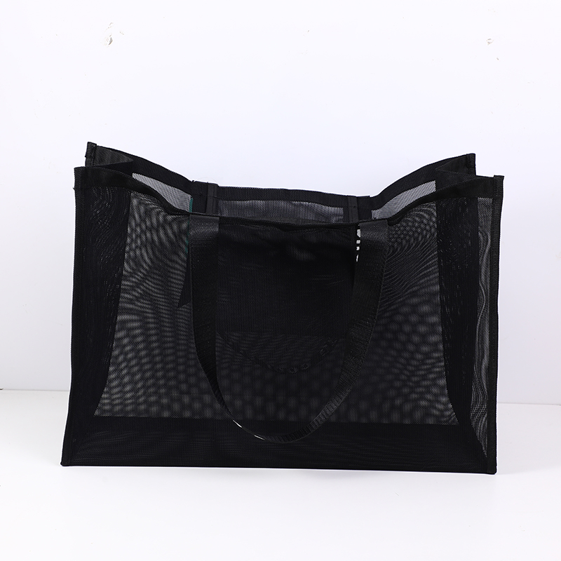 Black mesh beach bag with knitted should