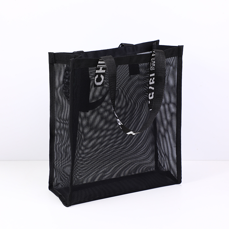 Black mesh beach bag with knitted should