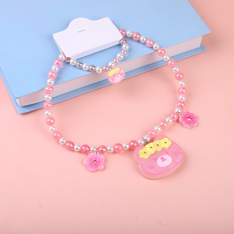 Bear head flower children's necklace-pin