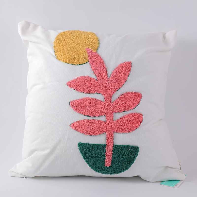 Cotton canvas towel embroidered throw pillow-one flower
