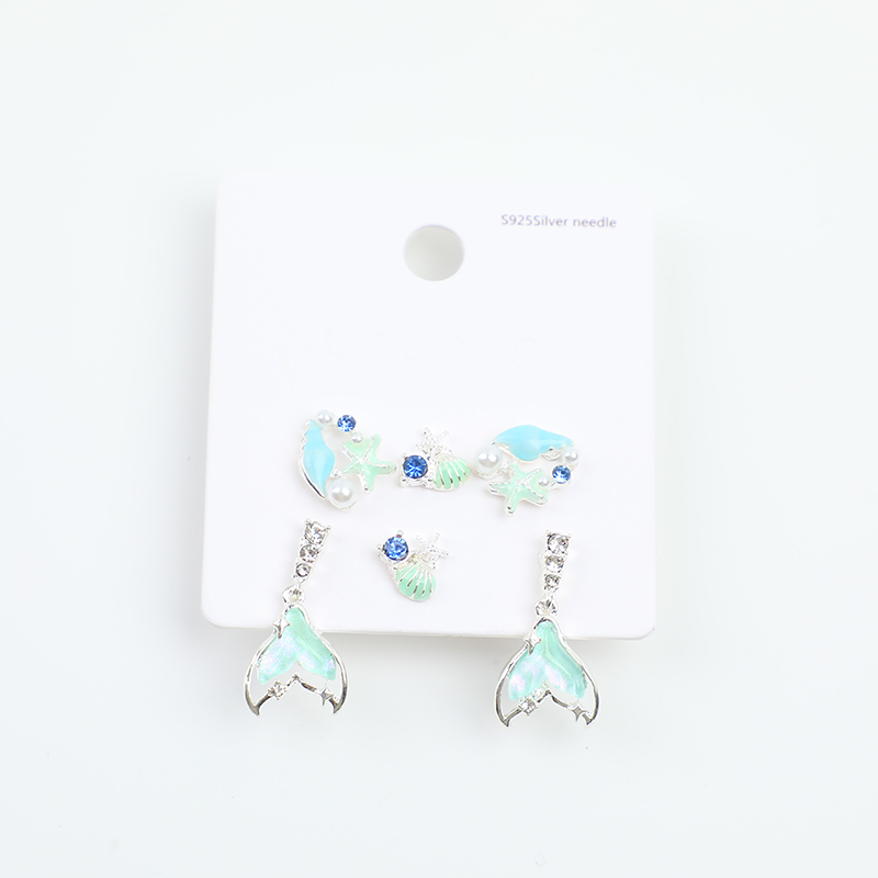 Blue stars stud earrings-3 pairs