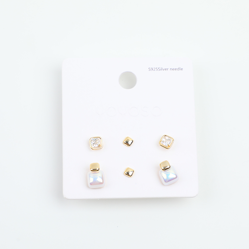 Simple geometric stud earrings-3 pairs