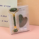 Jade green gua sha tool and roller massager set